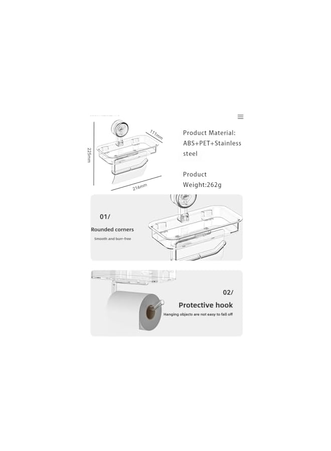 S-TOP Toilet Paper Holder Tissue Roll Holder With Shelf Toilet Roll Holder Movable and Reusale Toilet Roll Holder Suction cup installationToilet Paper Holder no Drilling for Bathroom,Kitchen - Image 5