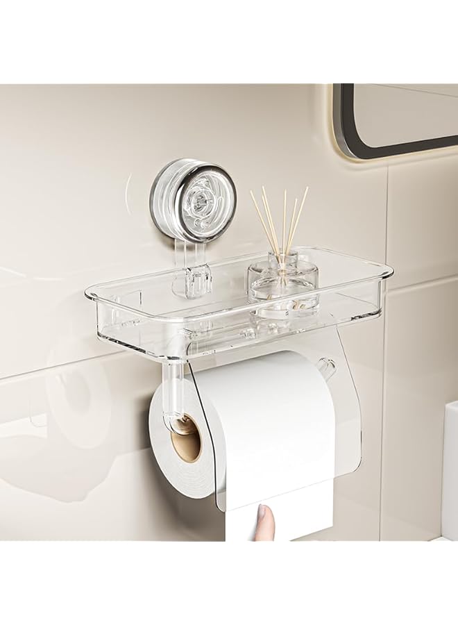 S-TOP Toilet Paper Holder Tissue Roll Holder With Shelf Toilet Roll Holder Movable and Reusale Toilet Roll Holder Suction cup installationToilet Paper Holder no Drilling for Bathroom,Kitchen - Image 1