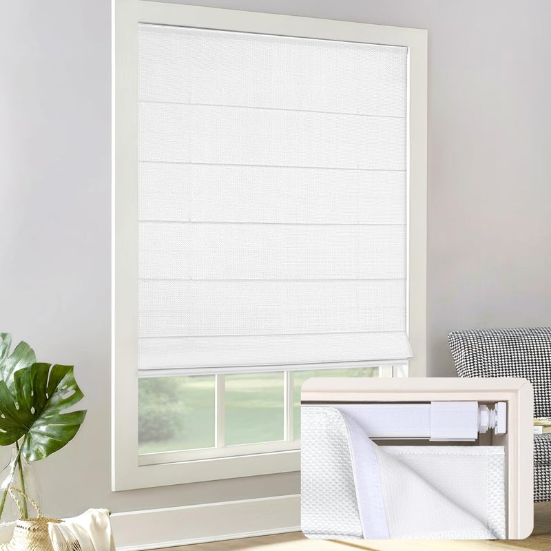 LazBlinds ستائر رومانية لاسلكية من لاز بلايندز - سهلة التركيب بدون أدوات أو مثقاب، ستائر معتمة للنوافذ، عازلة للحرارة، تحجب الأشعة فوق البنفسجية، مناسبة لغرف النوم والمعيشة، مقاس النافذة 20 بوصة عرض × 48 بوصة ارتفاع، لون أبيض - Image 1