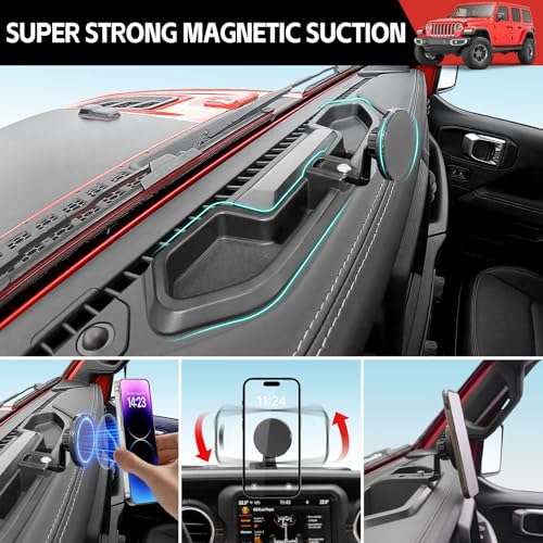 Utiiy Magnetic Phone Mount Holder Fit for 2021-2023 Jeep Wrangler JL JLU 4XE Car Dashboard Multi-Mount Phone Holder Dash Tray for 2023 Jeep JL 4XE Accessories(2021-2023 4XE, Not for Gladiator/4X4) - Image 3
