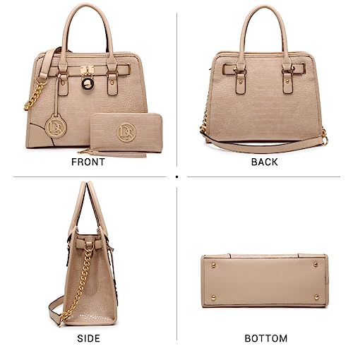 Dasein Women Handbags Top Handle Satchel Purse Shoulder Bag Hobo Bag Work Bag Set 2pcs (Croco Beige) - Image 2