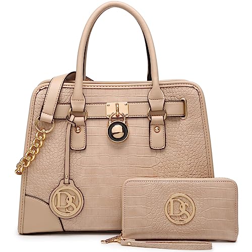 Dasein Women Handbags Top Handle Satchel Purse Shoulder Bag Hobo Bag Work Bag Set 2pcs (Croco Beige) - Image 1