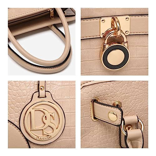 Dasein Women Handbags Top Handle Satchel Purse Shoulder Bag Hobo Bag Work Bag Set 2pcs (Croco Beige) - Image 3