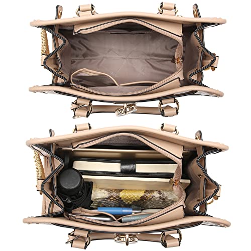 Dasein Women Handbags Top Handle Satchel Purse Shoulder Bag Hobo Bag Work Bag Set 2pcs (Croco Beige) - Image 5