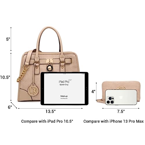 Dasein Women Handbags Top Handle Satchel Purse Shoulder Bag Hobo Bag Work Bag Set 2pcs (Croco Beige) - Image 4