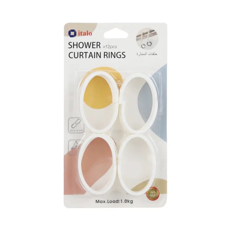 Italo Shower Curtain Rings Oval Shape Shower Curtain Hooks for Bathroom Rod- 12pcs - Image 1