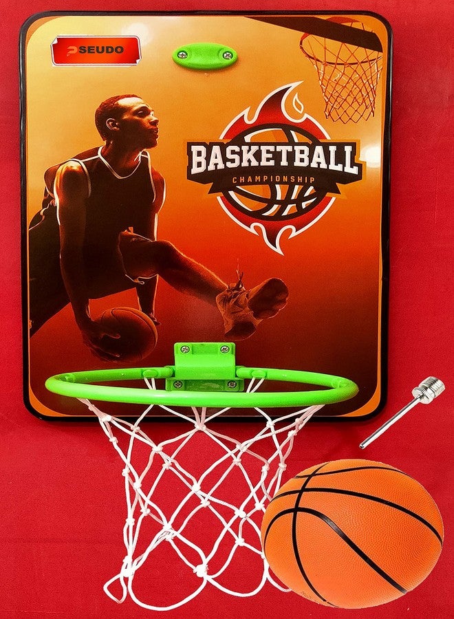 PSEUDO Basket Ball for Kids Portable Set with Hanging Board, Net, Ball Indoor and Outdoor Game Good Pastime Gift Set Multicolor Standard(100% Made in India)(Any One) - Image 1