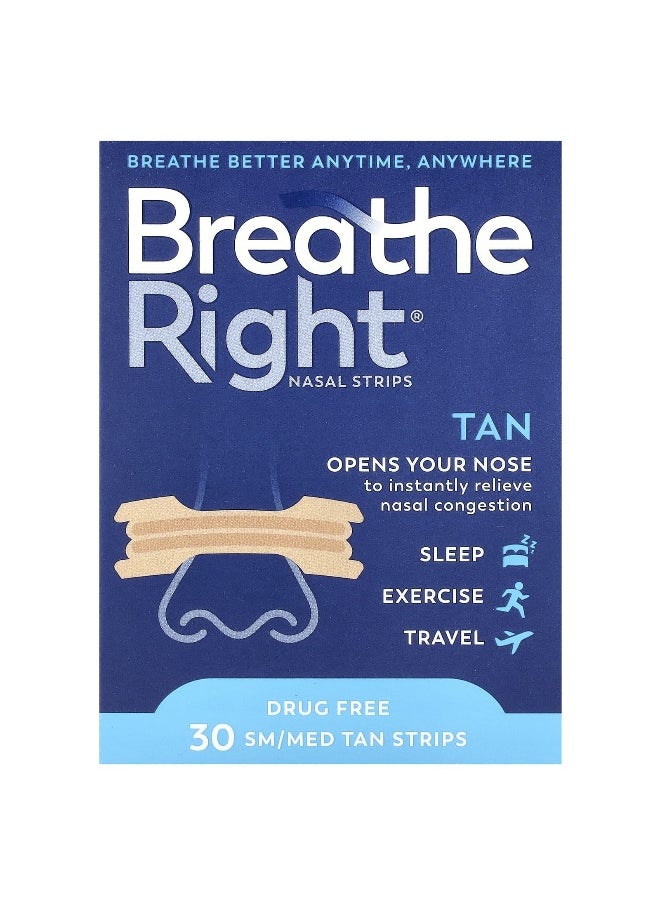 Breathe Right Breathe Right, Nasal Strips, Small/Medium, 30 Tan Strips  - Image 1