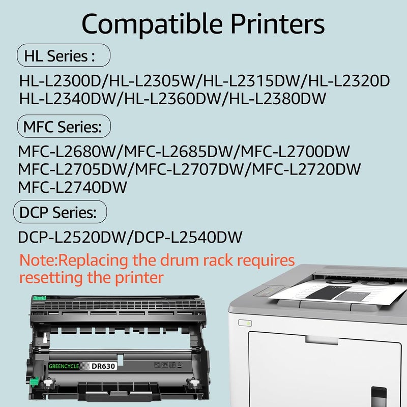 Greencycle 1 Pack DR630 DR-630 Black Drum Unit Replacement Compatible for Brother DCP-L2520DW DCP-L2540DW HL-L2360DW HL-L2380DW MFC-L2700DW MFC-L2740DW Laser Printer(1PK DR630) - Image 2