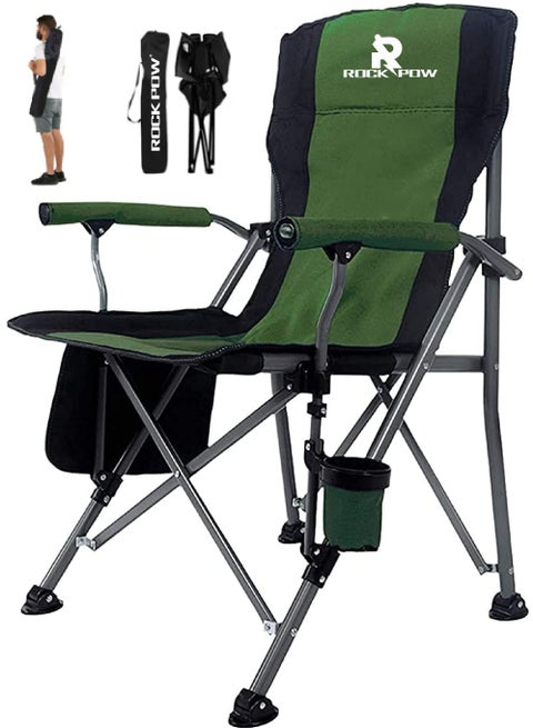 Outdoor Portable Camping Chair Lightweight Folding Camping Chair Heavy Duty Support 145KG High Back Padded Lawn Chair with Arm Rest Cup Holder and Portable Carrying Bag