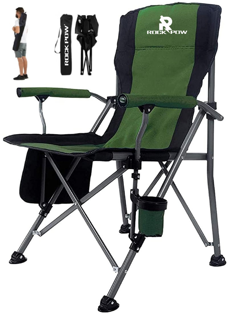 Rock Pow Outdoor Portable Camping Chair Lightweight Folding Camping Chair Heavy Duty Support 145KG High Back Padded Lawn Chair with Arm Rest Cup Holder and Portable Carrying Bag  - Image 1