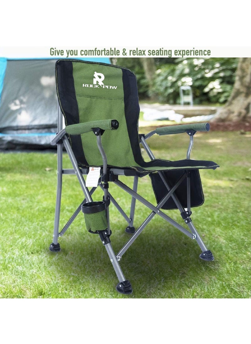 Rock Pow Outdoor Portable Camping Chair Lightweight Folding Camping Chair Heavy Duty Support 145KG High Back Padded Lawn Chair with Arm Rest Cup Holder and Portable Carrying Bag  - Image 2
