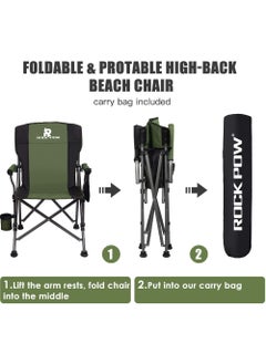 Rock Pow Outdoor Portable Camping Chair Lightweight Folding Camping Chair Heavy Duty Support 145KG High Back Padded Lawn Chair with Arm Rest Cup Holder and Portable Carrying Bag  - Image 4