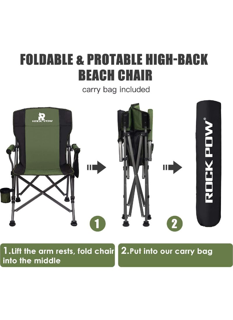Rock Pow Outdoor Portable Camping Chair Lightweight Folding Camping Chair Heavy Duty Support 145KG High Back Padded Lawn Chair with Arm Rest Cup Holder and Portable Carrying Bag  - Image 4