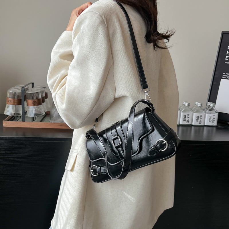 Underarm Bag Women'S Motorcycle Style Spice Girl Style Baguette Bag Casual All-Match Hand Shoulder Crossbody Bag - Image 3