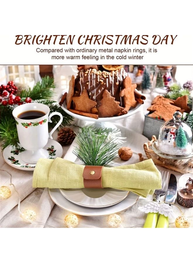 12pcs Brown Faux Leather Napkin Rings Set With Golden Buckle For Holiday Thanksgiving - Image 4