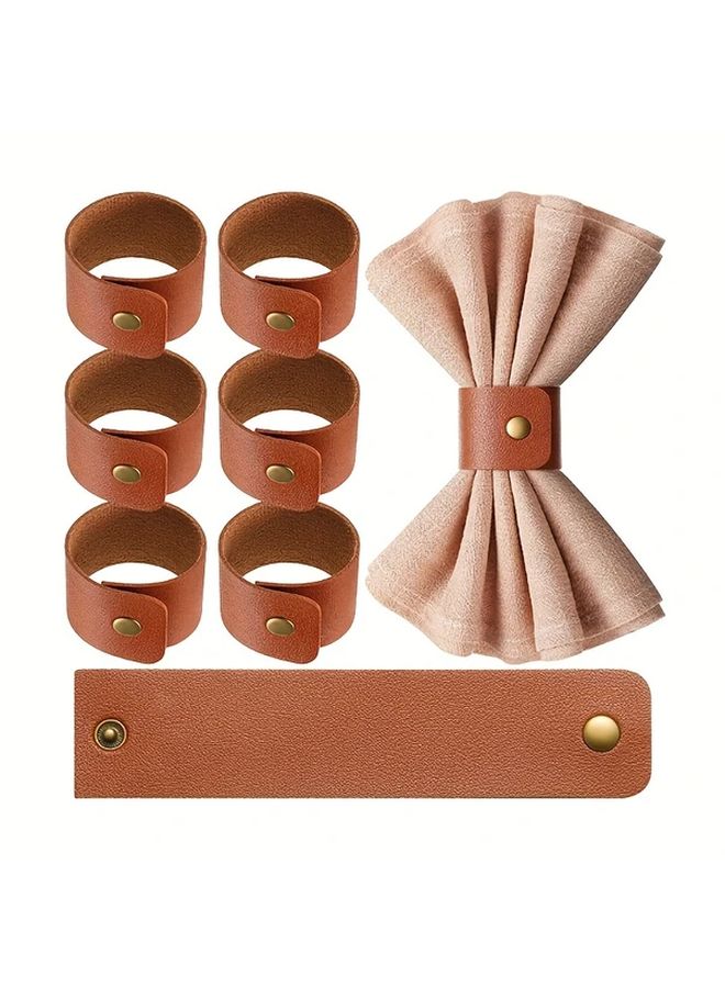 12pcs Brown Faux Leather Napkin Rings Set With Golden Buckle For Holiday Thanksgiving - Image 2