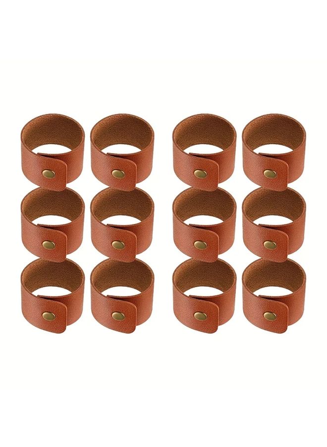 12pcs Brown Faux Leather Napkin Rings Set With Golden Buckle For Holiday Thanksgiving - Image 1
