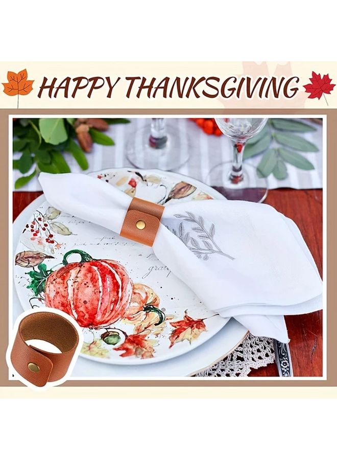 12pcs Brown Faux Leather Napkin Rings Set With Golden Buckle For Holiday Thanksgiving - Image 5