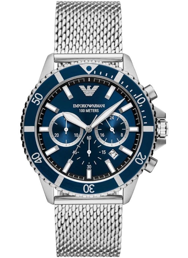 armani Emporio Armani Men's Chronograph Silver Stainless Steel Mesh Band Watch (Model: AR11587)  - Image 1