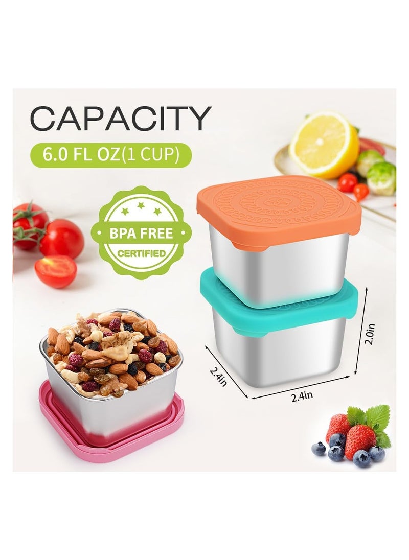 Generic - 3 Pack Stainless Steel Snack Containers, 6oz Small Metal Food Storage Containers with Leak Proof Silicone Lids, Reusable Lunch Snack Condiment Sauce Storage Set, for Travel, Picnic, Office - Image 1