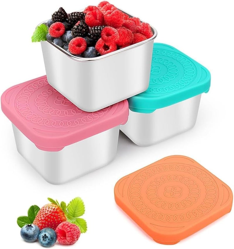 3 Pack Stainless Steel Snack Containers, 6oz Small Metal Food Storage Containers with Leak Proof Silicone Lids, Reusable Lunch Snack Condiment Sauce Storage Set, for Travel, Picnic, Office - Image 2