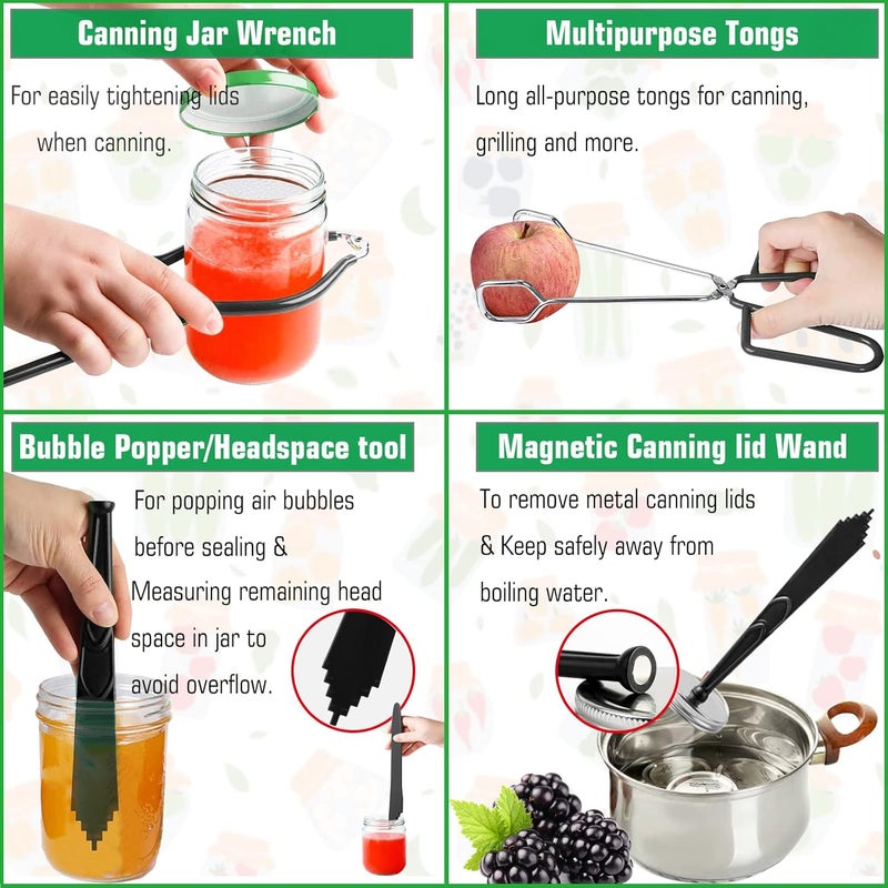 LEONICE Canning Kit, Canning Supplies Starter Kit, Food Grade Stainless Steel Canning Set for Beginner,Canning Essential Tools for Water Bath & Pressure Canner, Canning Accessories Equipment for Pot, Black - Image 5