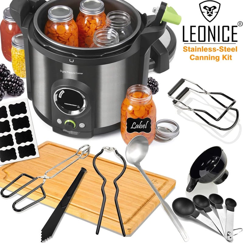 LEONICE Canning Kit, Canning Supplies Starter Kit, Food Grade Stainless Steel Canning Set for Beginner,Canning Essential Tools for Water Bath & Pressure Canner, Canning Accessories Equipment for Pot, Black - Image 2