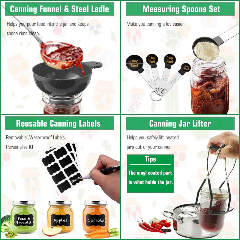 LEONICE Canning Kit, Canning Supplies Starter Kit, Food Grade Stainless Steel Canning Set for Beginner,Canning Essential Tools for Water Bath & Pressure Canner, Canning Accessories Equipment for Pot, Black - Image 4