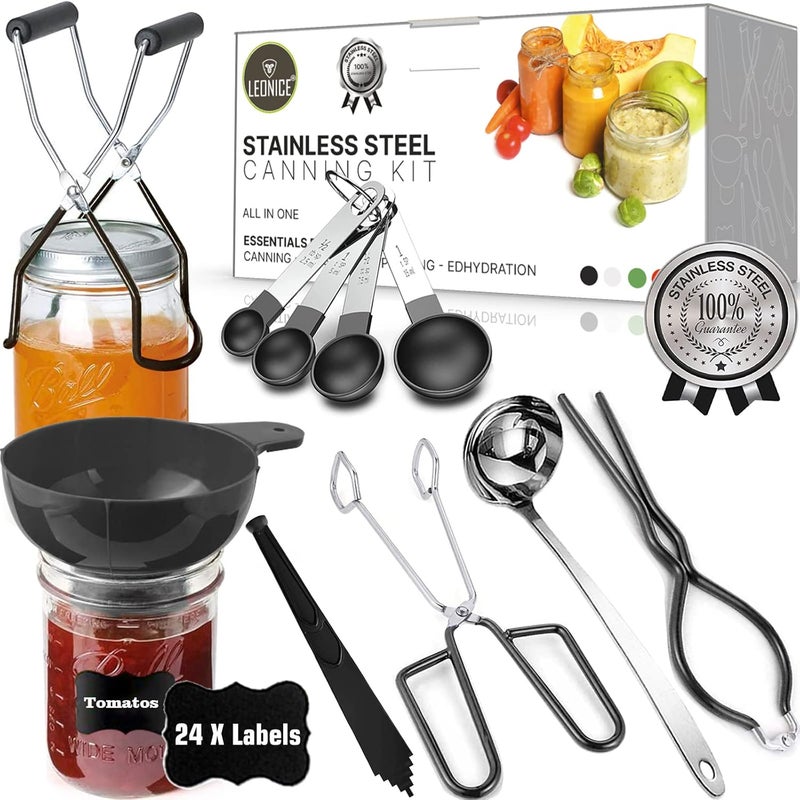 LEONICE Canning Kit, Canning Supplies Starter Kit, Food Grade Stainless Steel Canning Set for Beginner,Canning Essential Tools for Water Bath & Pressure Canner, Canning Accessories Equipment for Pot, Black - Image 1
