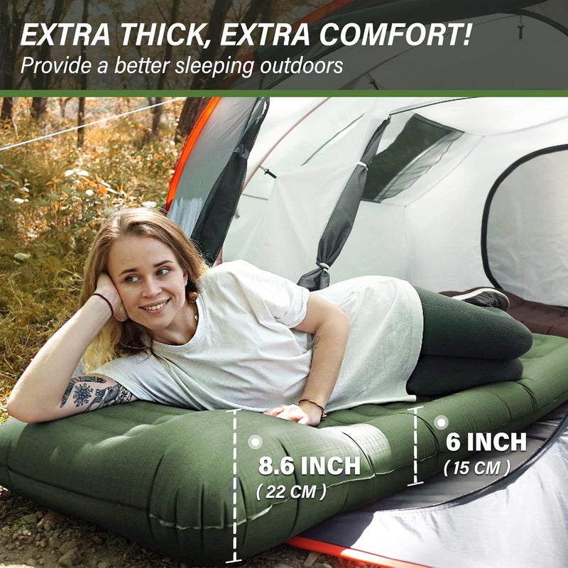 TOBTOS Inflatable Camping Sleeping Pad with Pillow, Thick 6 Inch Ultralight Sleeping Pad with Built-in Pump, Lightweight Sleeping Mat for Camping, Backpacking, Hiking, Tent (Green) - Image 2