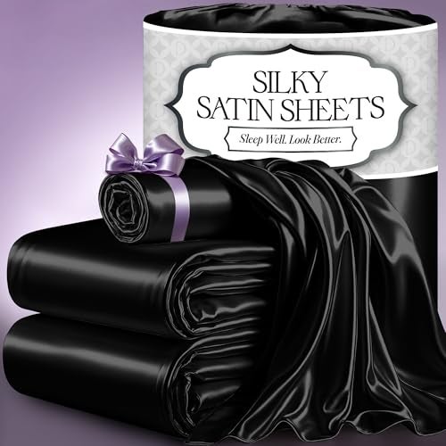 DECOLURE Satin Bed Sheets  3 Piece Luxury Silky Twin Size Bedding Set  Softer Than Silk WrinkleFree with 15 Deep Pocket Fitted Sheet Perfect for Hair  Skin Gifts for Women Black