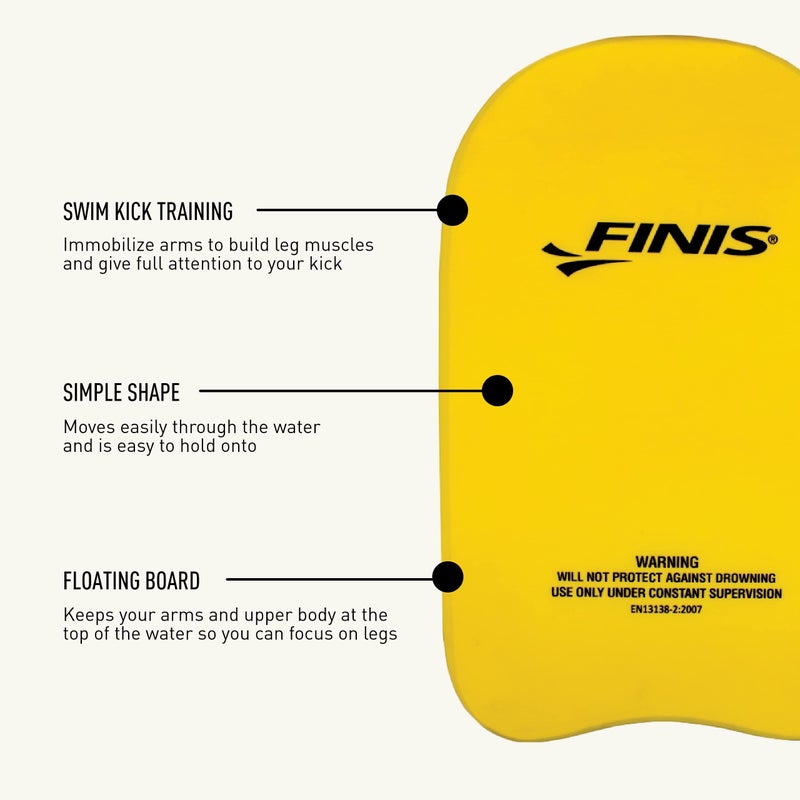 FINIS لوح كيك للسباحة من فينيس - يبني قوة الساقين - رغوة EVA ناعمة - قبضة مريحة - أصفر - للأطفال - Image 4