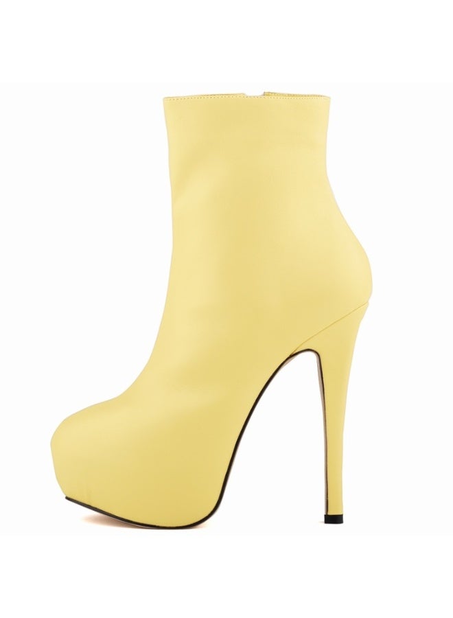 Loquat Ultra-high heel round-toe short women's boots 14cm Yellow  - Image 1