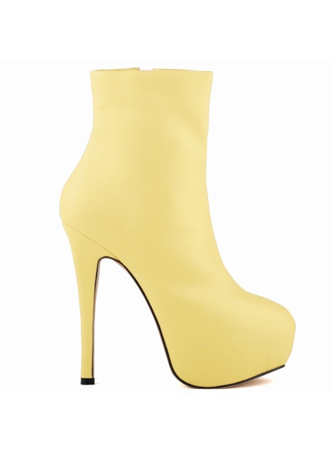 Loquat Ultra-high heel round-toe short women's boots 14cm Yellow  - Image 2