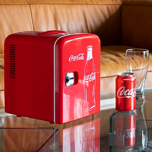 Koolatron Coca Cola Mini Fridge for Bedroom Skincare Cosmatic Office 4L Small Refrigerator 6 Can Mini Dorm Fridge Portable Cooler 12V DC 110V AC Personal Travel Snacks Drinks Red - Image 3