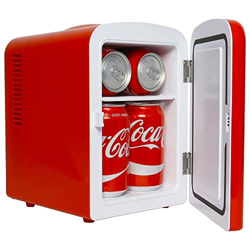 Koolatron Coca Cola Mini Fridge for Bedroom Skincare Cosmatic Office 4L Small Refrigerator 6 Can Mini Dorm Fridge Portable Cooler 12V DC 110V AC Personal Travel Snacks Drinks Red - Image 2