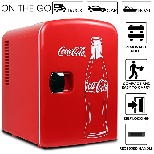 Koolatron Coca Cola Mini Fridge for Bedroom Skincare Cosmatic Office 4L Small Refrigerator 6 Can Mini Dorm Fridge Portable Cooler 12V DC 110V AC Personal Travel Snacks Drinks Red - Image 5