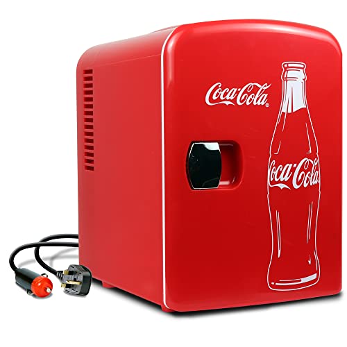 Koolatron Coca Cola Mini Fridge for Bedroom Skincare Cosmatic Office 4L Small Refrigerator 6 Can Mini Dorm Fridge Portable Cooler 12V DC 110V AC Personal Travel Snacks Drinks Red - Image 1