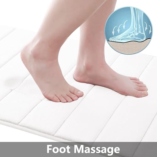 Buganda Memory Foam Bath Mat, 24" x 16", Ultra Soft and Non-Slip Bathroom Rugs, Water Absorbent and Machine Washable Bath Rug for Bathroom, Shower, and Tub, White - Image 2