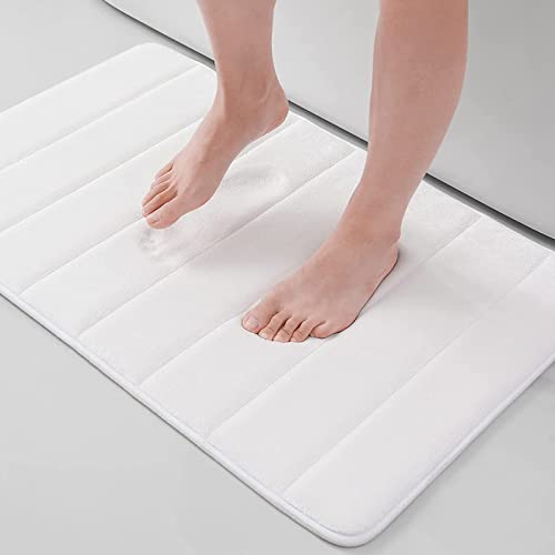 Buganda Memory Foam Bath Mat, 24" x 16", Ultra Soft and Non-Slip Bathroom Rugs, Water Absorbent and Machine Washable Bath Rug for Bathroom, Shower, and Tub, White - Image 1