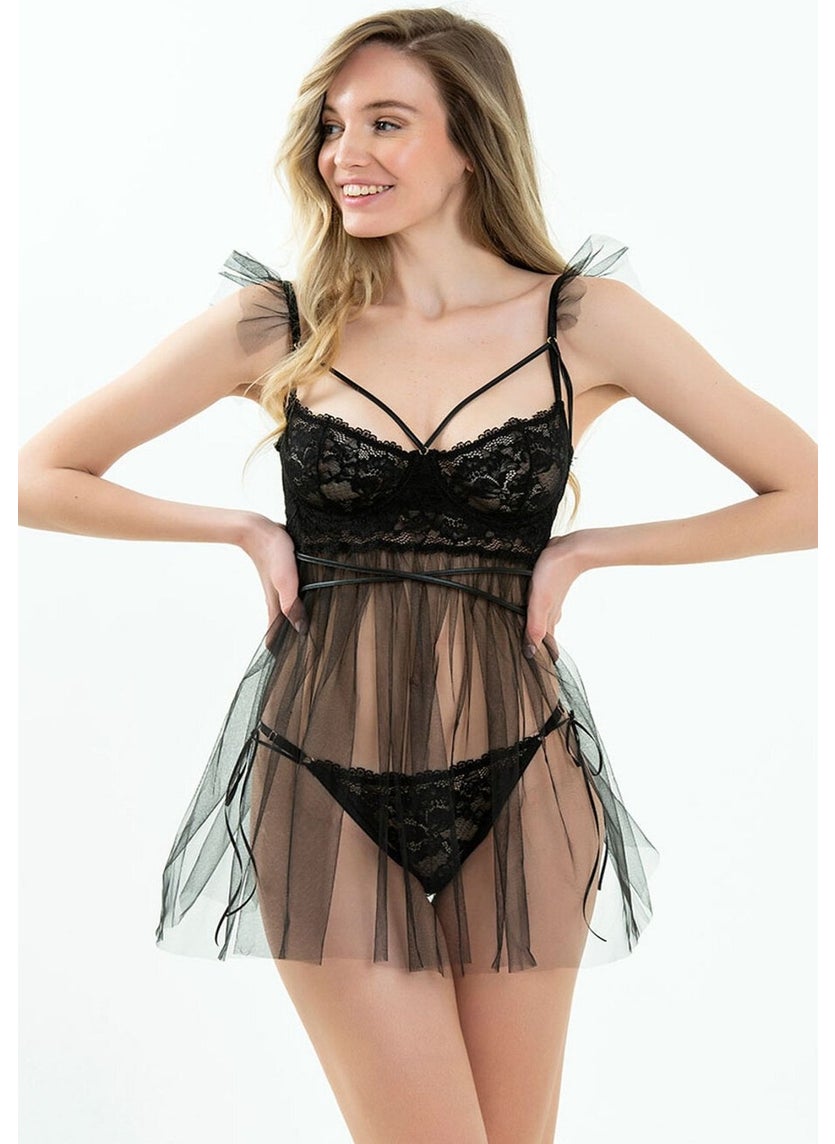 Magic Form 7216 Underwire Bra and Tulle Nightgown-Black  - Image 2