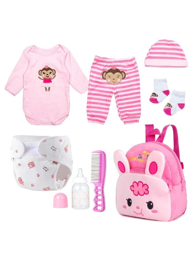Pedolltree Reborn Baby Doll Clothes Outfit Accessories Pink 8 Pcs Set With Rabbit Backpack&Diaper For 17-22 Inch Reborn Doll Newborn Baby Girl  - Image 1