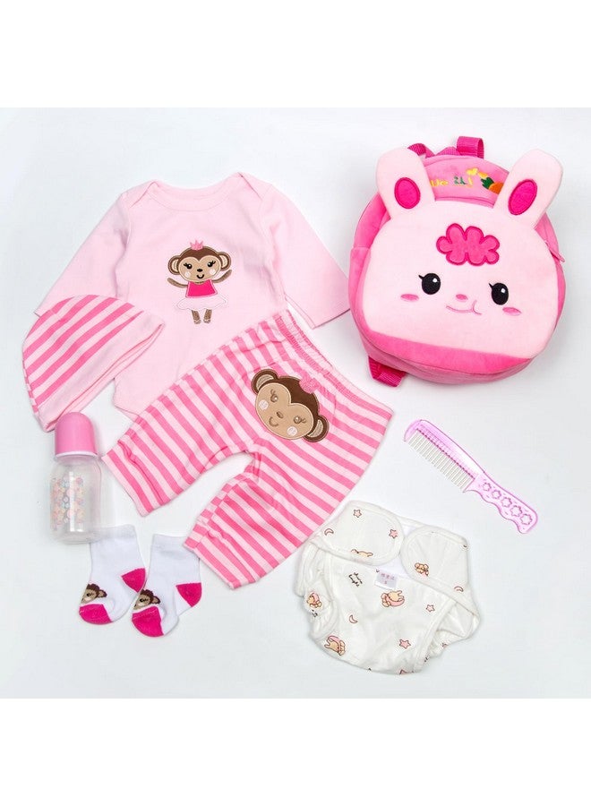 Pedolltree Reborn Baby Doll Clothes Outfit Accessories Pink 8 Pcs Set With Rabbit Backpack&Diaper For 17-22 Inch Reborn Doll Newborn Baby Girl  - Image 5