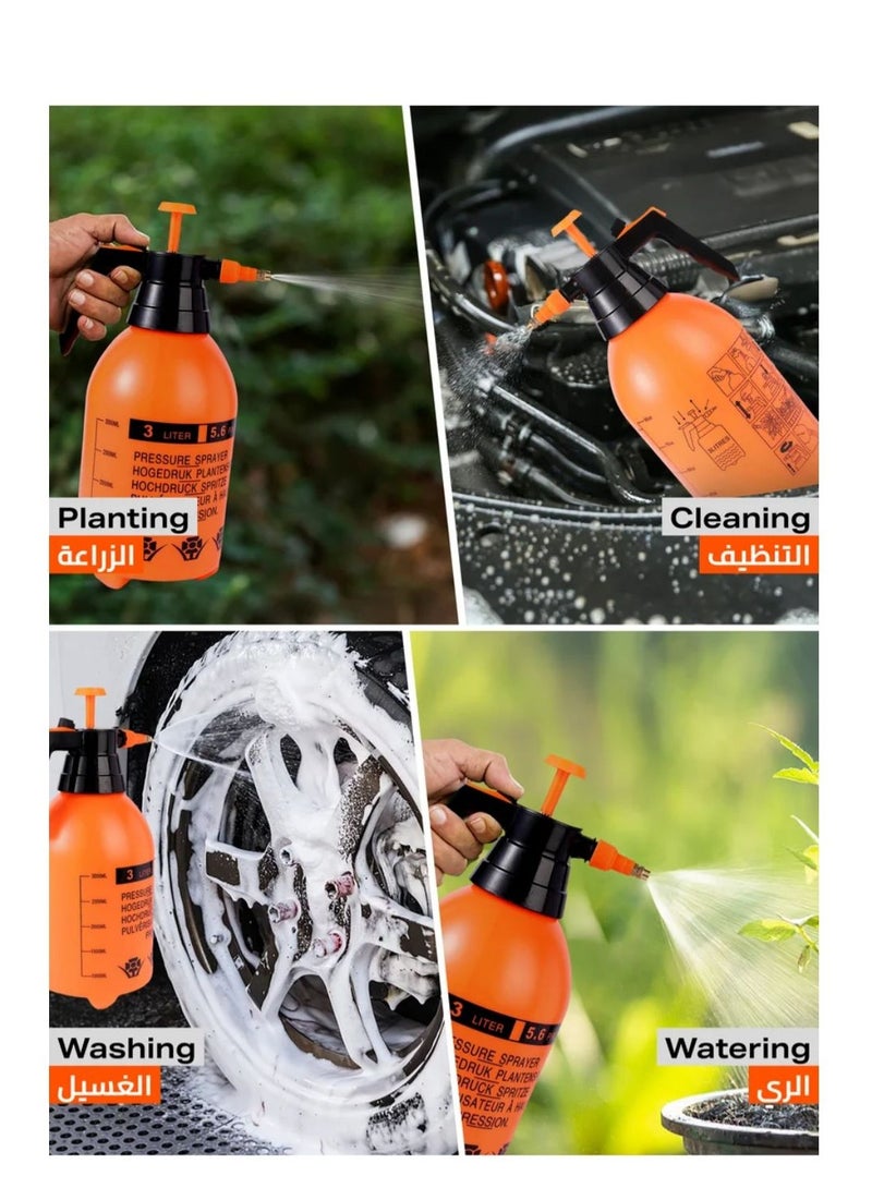 3L Orange Water Pressure Spray Bottle, Pump Pressure Sprayer Bottle-3L-Easy to Pump Durable Plastic Handheld Spray Bottle with Copper Nozzle, Pressure Sprayer Handheld Sprinkler Water Mister Spray Bottle Adjustable Nozzle, Garden Sprayer for Lawn Care grass Control, Pest Control, Cleaning, Washing, and Plant Care(بخاخ ضغط الماء)  - Image 5