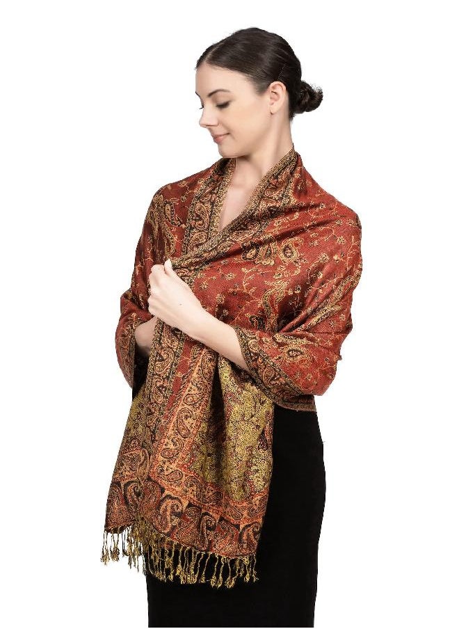 Achillea - Achillea Soft Silky Reversible Paisley Pashmina Shawl Wrap Scarf w/Fringes 80" x 28" (Rust Red) - Image 1