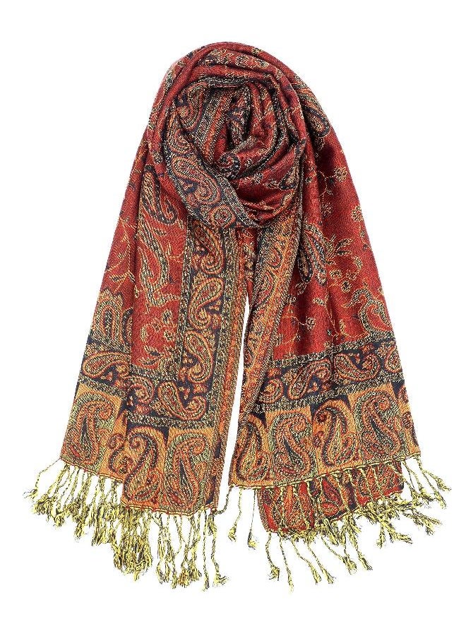 Achillea - Achillea Soft Silky Reversible Paisley Pashmina Shawl Wrap Scarf w/Fringes 80" x 28" (Rust Red) - Image 1