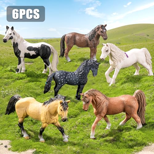 THINKBAY 6PCS 6 Large Horse Figurines Animal Toys for Kids Realistic Plastic Farm Animal Figurines Toys for Toddlers Horse Party Favors Birthday Gift Cake Toppers for Boys Girls - Image 5