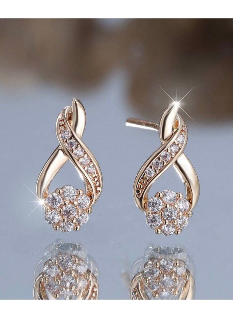 Luxurious Rose Gold Infinity Flower Stud Earrings – Sparkling Crystal Cluster with Pave-Set Infinity Swirl