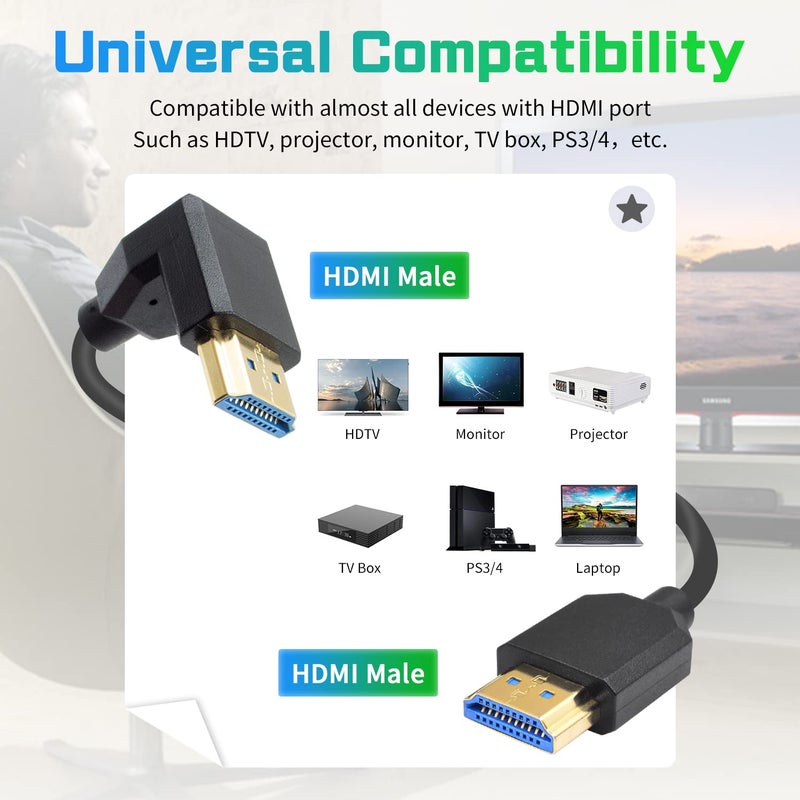 دوتك كابل HDMI ملفوف بزاوية 90 درجة من بدقة 8K من ذكر إلى ذكر، كابل HDMI ملفوف بزاوية سفلية فائق النحافة، عالي السرعة 48 جيجابت في الثانية يدعم 8K@60Hz و4K@120 لأجهزة التلفاز/Xbox/PS4/PS5، بطول 4 أقدام/1.2 متر - Image 5